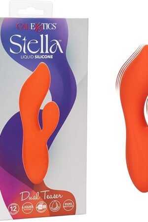 CalExotics Stella Liquid Silicone Dual Teaser ? Premium Rechargeable Rabbit Massager Vibrator ? Sex Toy for Women - Orange