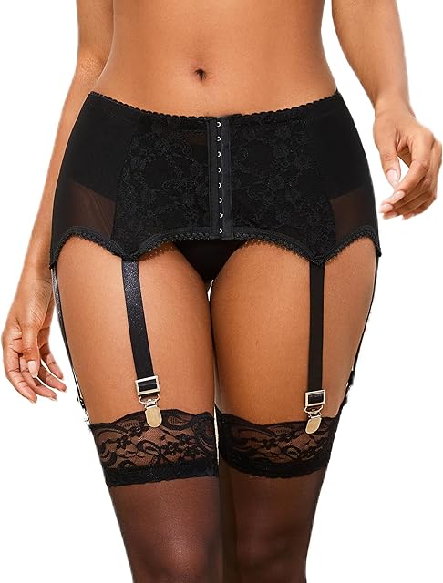 Garter Belt for Women Lace Plus Size Garter Belts for Thigh Highs with 6 Metal ClipSexy Garter Belts Lingerie for Women