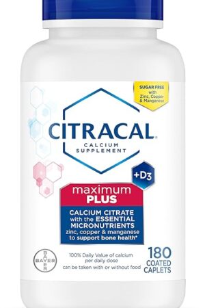 Citracal Maximum Plus, 650 mg Calcium Citrate, easily absorbed and highly soluble with 25 mcg (1000 IU) Vitamin D3, Bone Health Support, Calcium Supplement for Ages 12+, 180 Count