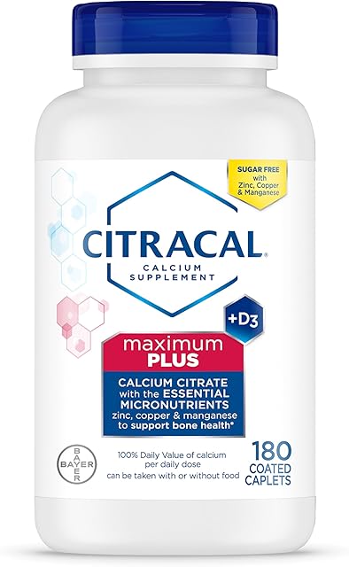 Citracal Maximum Plus, 650 mg Calcium Citrate, easily absorbed and highly soluble with 25 mcg (1000 IU) Vitamin D3, Bone Health Support, Calcium Supplement for Ages 12+, 180 Count