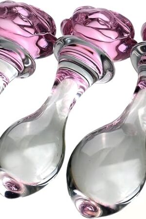 3-Piece Rose Glass Anal Plug Set, Crystal Glass Anal Plug,Anal Trainer, Crystal Butt Plug,Anal Expander Training Sex Toys Anal Masturbation Plug for Men Women Gay and Couples