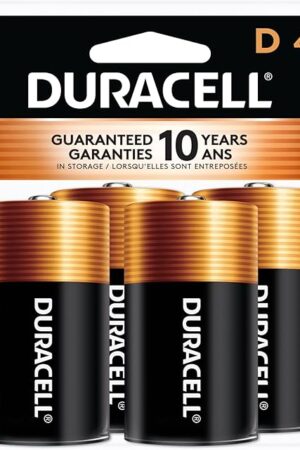 Duracell Coppertop D Batteries, 4 Count Pack, D Battery with Long-lasting Power, All-Purpose Alkaline D Battery for Household and Office Devices