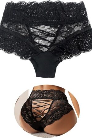 Criss Cross Lace Panties Black Lace Boyshort Panties Large Size Lace Underwear Sexy Cheeky Panties