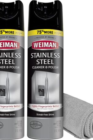 Weiman Stainless Steel Cleaner & Polish Streak-Free Shine - For Refrigerators, Oven, Dishwasher, Stove - 2 Pack Aerosol Spray with Microfiber Cloth Included