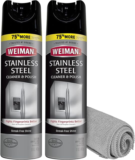 Weiman Stainless Steel Cleaner & Polish Streak-Free Shine - For Refrigerators, Oven, Dishwasher, Stove - 2 Pack Aerosol Spray with Microfiber Cloth Included
