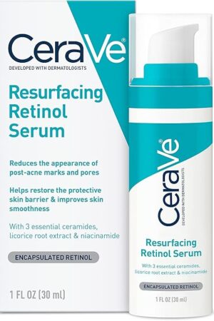 CeraVe Resurfacing Retinol Serum For Post Acne Marks, Formulated With Licorice Root Extract & Niacinamide, Brightening Serum & Pore Minimizer For Face, Post Acne Skin Barrier Repair, Non-Comedogenic