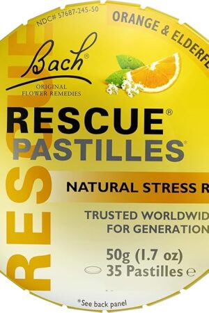 Bach RESCUE PASTILLES, Orange and Elderflower Flavor, Natural Stress Relief Lozenges, Homeopathic Flower Essence, Vegetarian, Gluten & Sugar-Free, Holiday Stocking Stuffer, 35 Count