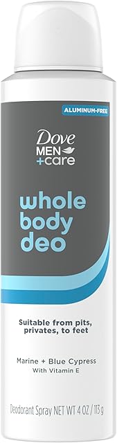 Dove Men+Care Whole Body Deodorant Marine + Blue Cypress For 72H Odor Protection from pits, privates, to feet 4 oz