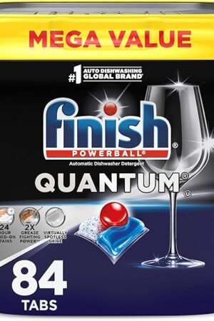Finish Quantum Dishwasher Pods, No Pre-Rinse Dishwasher Detergent Soap Removes 24HR Dried-On Stain and Grease, Leaving a Virtually Spotless Shine, 84 Count