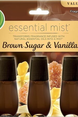 Air Wick Essential Mist Refill, 3ct, Brown Sugar & Vanilla, Fall Scent, Essential Oils, Air Freshener