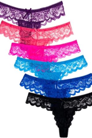 Women's Sexy Lace Cheeky Tong Panty Pack of 6