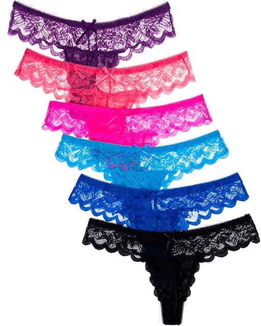 Women's Sexy Lace Cheeky Tong Panty Pack of 6