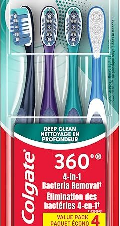 Colgate 360 Whole Mouth Clean , Medium Toothbrush for Adults, 4 Pack, Packaging May Vary