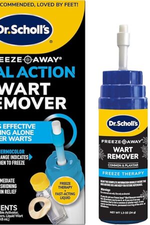 Dr Scholl's Dual Action Freeze Away Wart Remover, 8 ct ? Twice as Effective as Freezing Alone on Larger Warts, Fast-Acting Treatment for Common and Plantar Wart Removal, Safe to Use on Kids Ages 4+