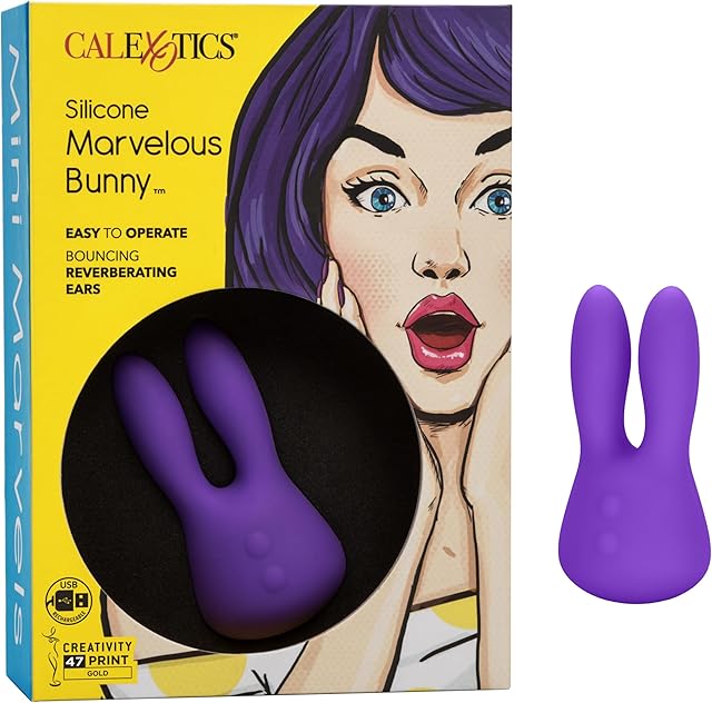 CalExotics Mini Marvels Marvelous Bunny ? Silicone Waterproof Compact Vibrator ? 10 Function Rechargeable Vibe ? Adult Sex Toy Massager for Couples ? Purple