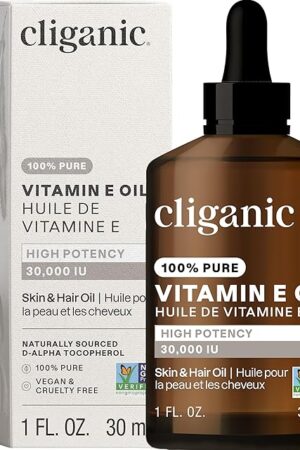 Cliganic 100% Pure Vitamin E Oil for Skin, Hair & Face - 30,000 IU, Non-GMO Verified | Natural D-Alpha Tocopherol (Packaging May Vary)