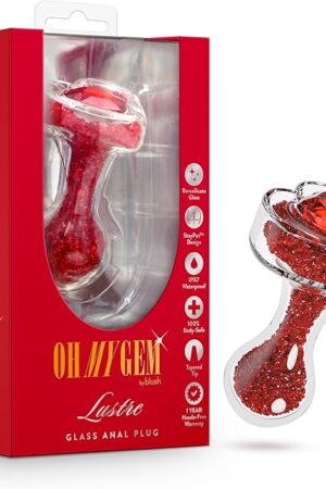 Blush Oh My Gem Lustre 3.25" Glass Butt Plug - Tapered Tip, StayPut Design - Ruby Gem Heart Base, Body-Safe Borosilicate Glass, Beginner Jewel Anal Plug Sex Toy for Women, Men & Couples - (Red)