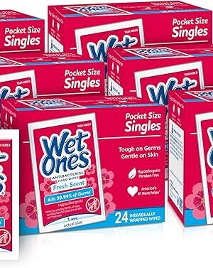 Wet Ones Antibacterial Hand Wipes, Fresh Scent | Individually Wrapped, 24 ct (6 pack)