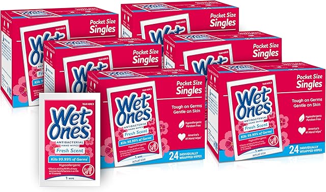 Wet Ones Antibacterial Hand Wipes, Fresh Scent | Individually Wrapped, 24 ct (6 pack)