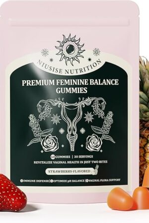 Feminine Balance Gummies, Premium Balance Supplement for Women PH Health, Immune Support, Energy Support, Vegan, Gluten-Free, Strawberry Flavor, 60 Gummies, 30 Servings 1 Pack