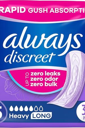 Always Discreet Adult Incontinence Pads for Women, Heavy Absorbency, Long Length, Postpartum Pads, 39 Count