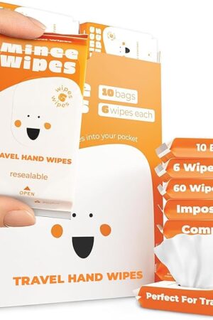 Impossibly Compact Travel Wipes - Skin-Friendly Wet Wipes, Hypoallergenic & Unscented for Adults, Kids & Baby Care - 10 Pack Total 60 Wipes
