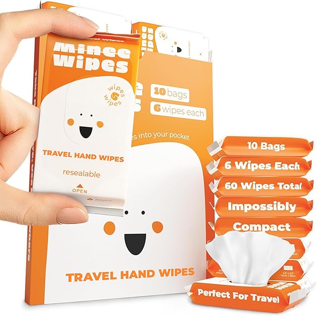Impossibly Compact Travel Wipes - Skin-Friendly Wet Wipes, Hypoallergenic & Unscented for Adults, Kids & Baby Care - 10 Pack Total 60 Wipes