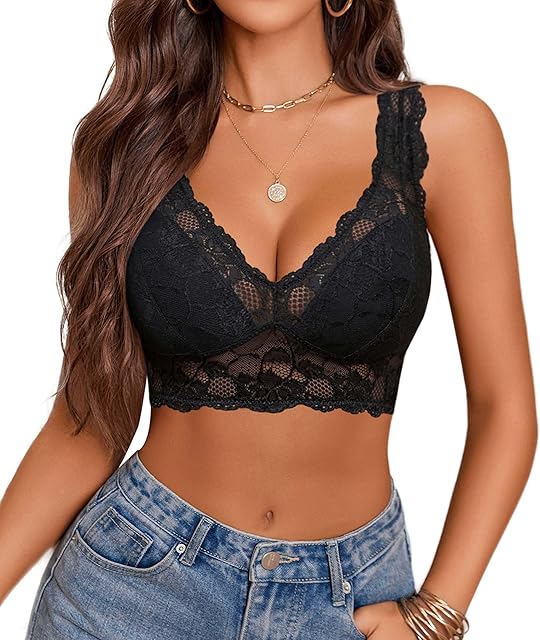 Bralettes for Women Lace Bra Longline Bralette Deep V Triangle Sexy Everyday Lingerie Bras Non Padded