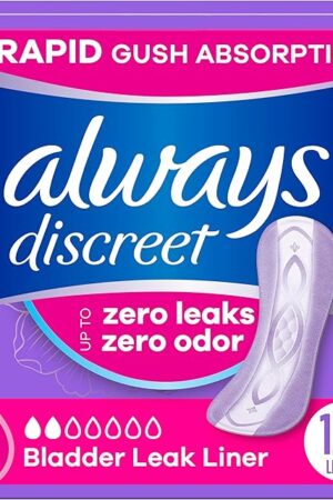 Always Discreet Incontinence Panty Liners for Bladder Leaks, Size 2, Very Light Absorbency, 120 Count