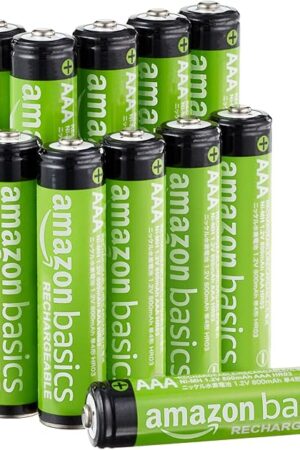 Amazon Basics Rechargeable AAA Batteries, 12-Pack, 800 mAh, NiMH Performance Batteries, Recharge up to 1000x Times, Pre-Charged