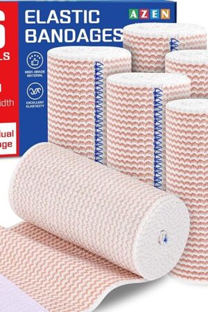 AZEN Premium 6 Pack Elastic Bandage Wrap 4 Inch, Compression Wrap Bandage for Legs, Lymphedema Wraps for Legs, Ankle, Knee, Tummy, Body, Latex-Free