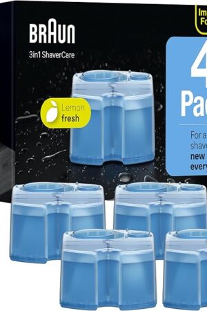 Braun Clean & Renew Refill Cartridges CCR, Cleans your Shaver for Optimal Hygiene, Removes Residual Hair & Skin Particles, Lemon Scent, 228 fl oz (Pack of 4)