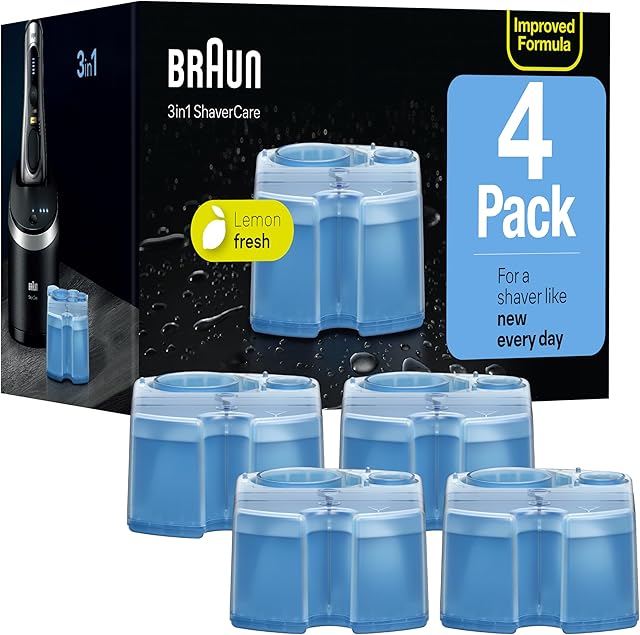 Braun Clean & Renew Refill Cartridges CCR, Cleans your Shaver for Optimal Hygiene, Removes Residual Hair & Skin Particles, Lemon Scent, 228 fl oz (Pack of 4)