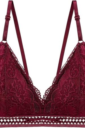 Women Lace Bralettes Plunge Padded Wireless Bra