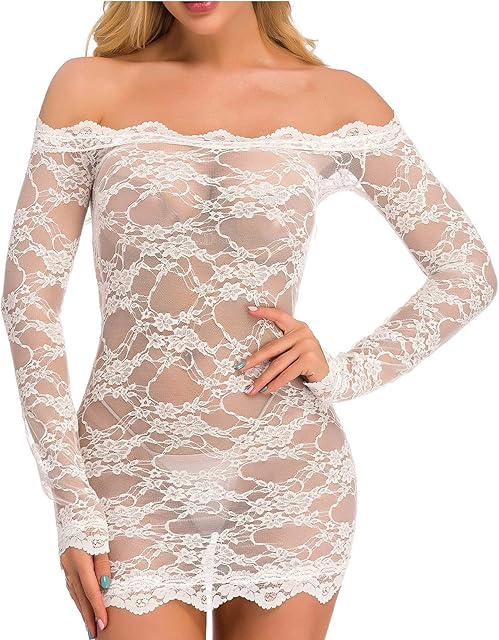Women Lingerie Sexy Sleepwear Lace Chemise Nightgown See Through Teddy Babydoll Bodysuit Nightgown for Sex Naughty Play