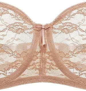 Women's No Padding Strapless Lace Bra Underwire Multiway See-Through