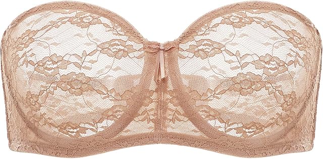 Women's No Padding Strapless Lace Bra Underwire Multiway See-Through