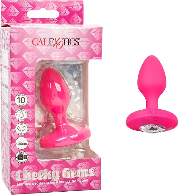 CalExotics Cheeky Gems Medium Rechargeable Vibrating Probe Anal Butt Plug Vibrator - Pink - SE-0443-10-3
