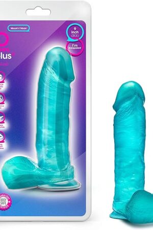 Blush B Yours Plus - Realistic Clear Dildo - 9 Inch Long Thick Dildo with Suction Cup & Balls - Soft Feel Penis for G-spot Vaginal & Anal Stimulation - Adult Sex Toys for Beginners Women Men Couples