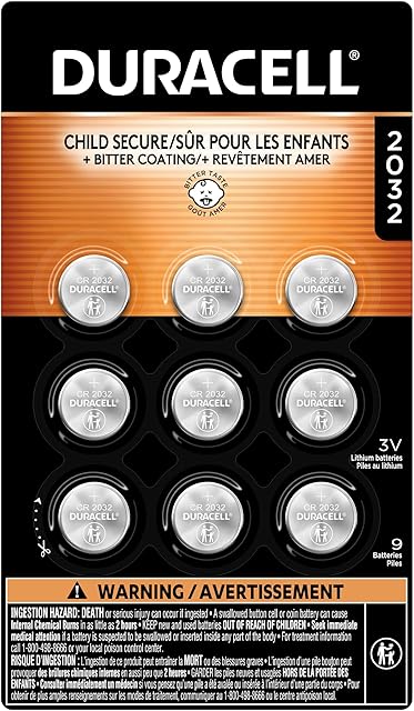 Duracell 2032 Lithium Battery, 9 Count (Pack of 1), Child Safety Features, Compatible with Key Fob, Tea Light Candles and Other Devices, CR2032 Battery