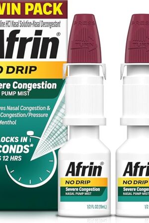 Afrin No Drip Severe Congestion Nasal Mist Twin Pack, Non-Drowsy, Fast-Acting Decongestant for Nasal Congestion and Sinus Pressure Relief, Adults and Children 6 and Older, 5 fl oz (Pack of 2)