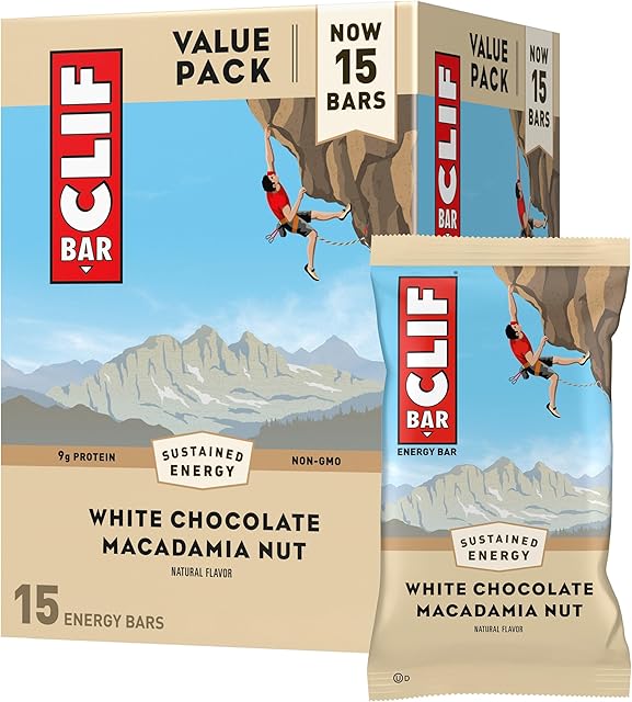 CLIF BAR - White Chocolate Macadamia Nut Flavor - Made with Organic Oats - Energy Bars - Non-GMO - Plant Based Protein Bars (15 Pack)