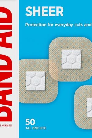 BAND-AID Brand Sheer Spots Adhesive Small Square Bandages, Sterile, Individually Wrapped Discreet First Aid & Wound Care for Minor Cuts & Scrapes, Quilt-Aid Comfort Pads, One Size, 50 ct