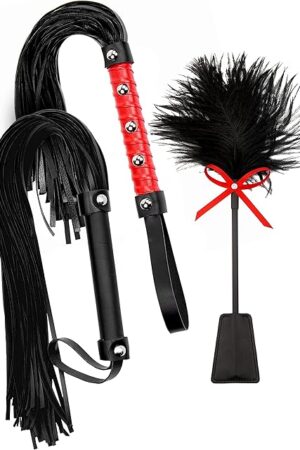 Horse Set Whip Feather - 18" Riding Crop 18" Whip Red 15" Feather Tickler Crop Leather - Equestrian Horse Whips - Leather Crops for Horses - Whip and Crop Set