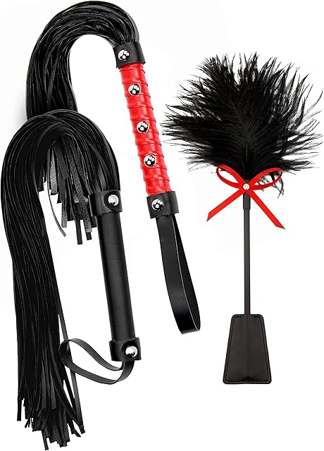 Horse Set Whip Feather - 18" Riding Crop 18" Whip Red 15" Feather Tickler Crop Leather - Equestrian Horse Whips - Leather Crops for Horses - Whip and Crop Set