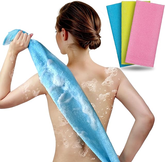 ARCH&M Exfoliating Washcloth Body Scrubber Back Scrubber for Shower Japanese Beauty Washcloth Bath Wash Cloth Korean Exfoliation Luffah Towel Net Sponge Loofah Body Scrub 3 Pack