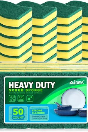 AIDEA Sponges Kitchen, 50 Pack Heavy Duty Dish Sponge, Cleaning Dish Scrubber Sponge for Home and Kitchen, Stink-Free Cleaning Supplies for Pots, Pans