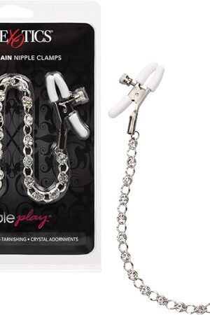 CalExotics Nipple Play Crystal Chain Nipple Clamps with Adjustable Tension White