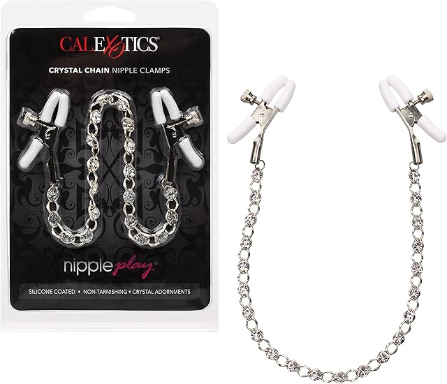 CalExotics Nipple Play Crystal Chain Nipple Clamps with Adjustable Tension White