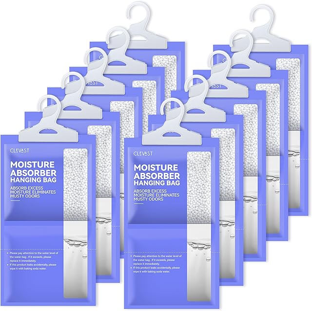 CLEVAST Moisture Absorbers Packets 10 Pack, Dehumidifier Bags for Closet, Unscented Hanging Humidity Absorber in Wardrobes, Bedrooms, Bathrooms(Net Wt 230g/Pack)